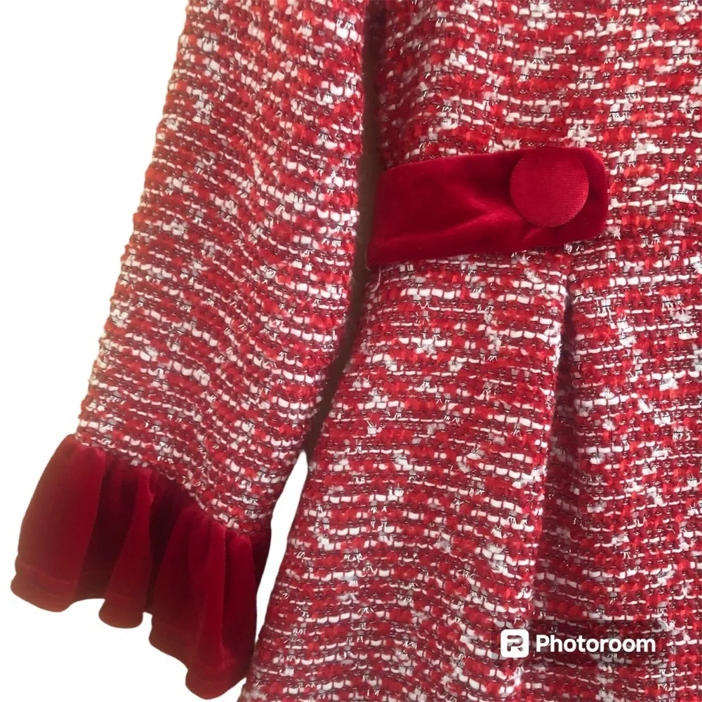 Bluebei Red & White Tweed Coat & Dress Set red velvet & sliver details Size 7/8